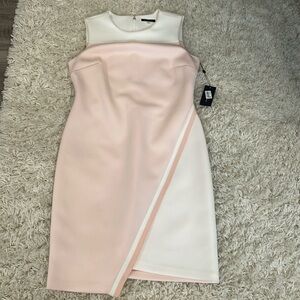 Tommy Hilfiger Sleeveless Color blocked Pink and White Sheath Dress